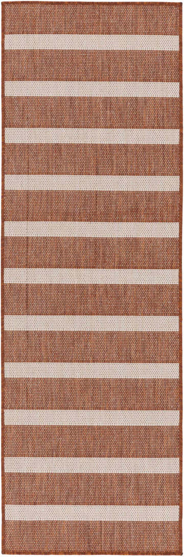 Close-up of the Nourison Positano Terracotta Ivory Rug, featuring a chestnut brown and ivory striped pattern and textured weave.