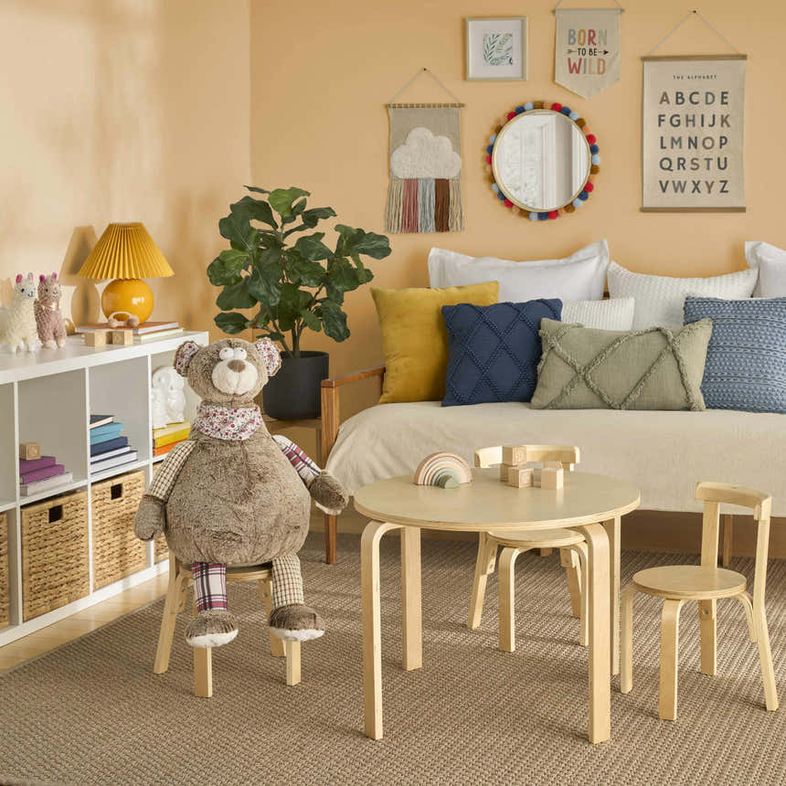 Mina Victory Plush Lines Plush Bear Brown Indoor