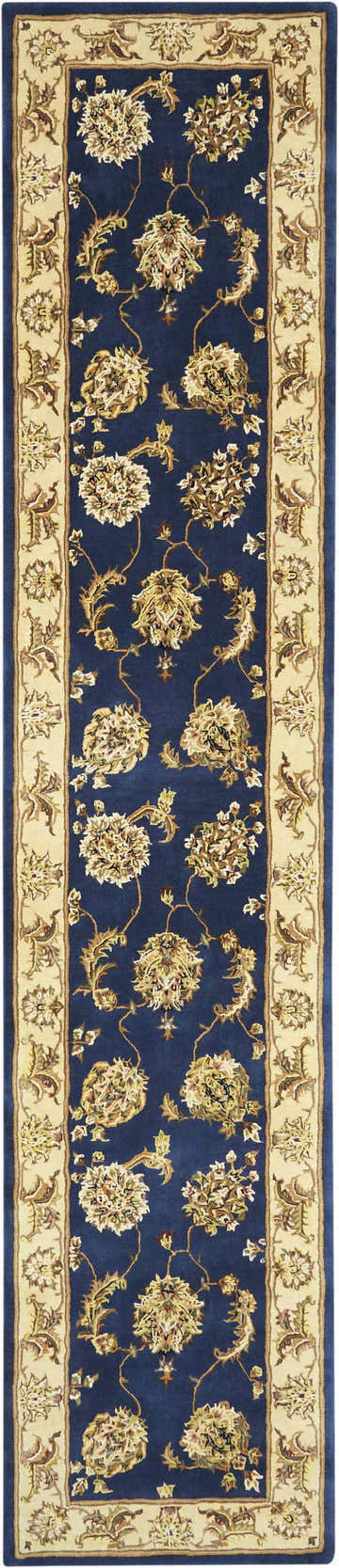 Close-up of the Nourison 2000 Navy rug featuring a traditional floral pattern and a beige decorative border.