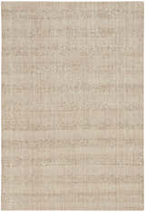 Close-up of the Calvin Klein CK043 Spun Beige rug. Farmhouse style with subtle horizontal stripes and a textured, handmade weave.