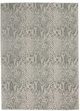 Close-up of the Nourison Solace Ivory/Grey rug, showcasing its modern, high-pile texture and reptile-inspired pattern.