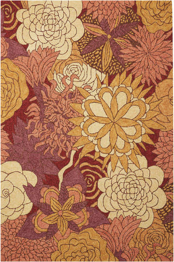Close-up of the handmade Nourison South Beach Spice Area Rug. Floral design in spice tones: cream, gold, coral, and burgundy.