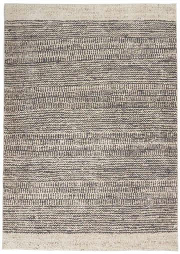 Close-up of the Calvin Klein Etched Ivory Grey rug. Features a contemporary striped pattern in neutral ivory and grey tones.