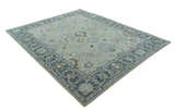Traditional Oushak Design Beige And Blue Hand Tufted Custom Made Wool Rug