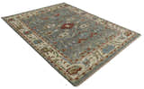 Hand Knotted Living Room Rug Charcoal, Red and Beige Traditional Vintage Style Custom Made Wool Area Rug