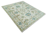 Hand Knotted Ivory, Beige and Teal Antique look Traditional Oushak Multi Size Wool Area Rug