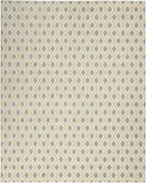 Close-up of the Nourison Grafix White Contemporary Indoor Area Rug with a geometric diamond pattern in off-white, gray, and soft yellow.