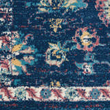 Close-up of the Nourison Fusion Navy Pink Persian rug showing its detailed floral pattern and texture.