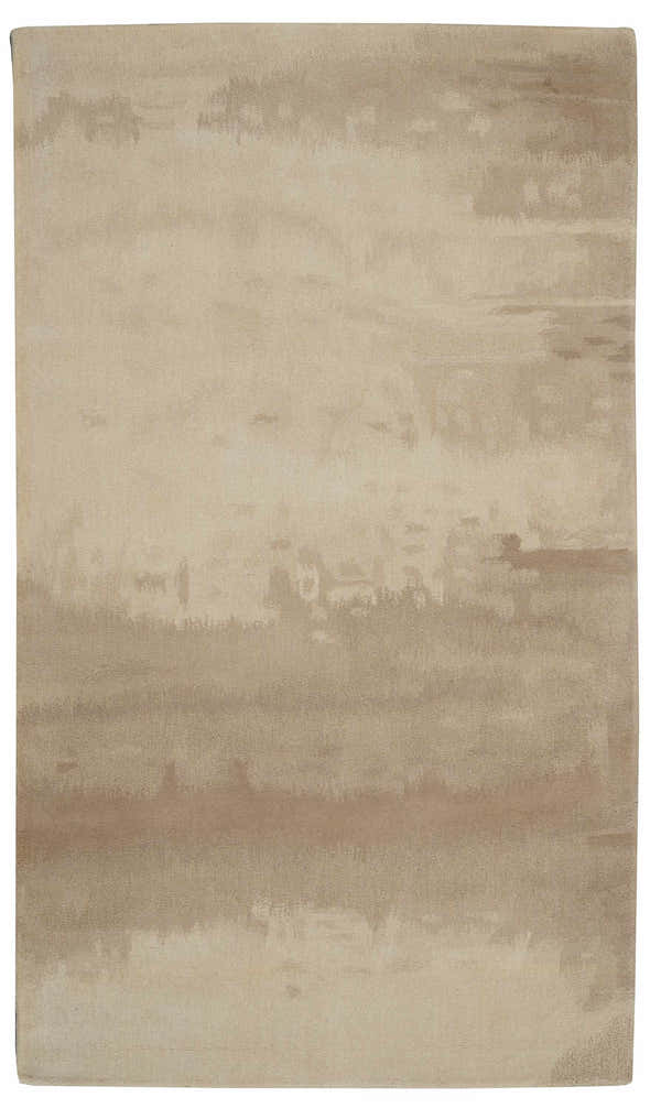 Close-up of the Calvin Klein Home Luster Wash Ivory Area Rug, featuring a subtle chestnut abstract design.