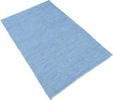 Blue Chevron Pattern Dhurrie Wool Area Rug