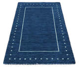 Modern Solid Plane Blue Hand Loomed Southwestern Custom Made wool Area Rug