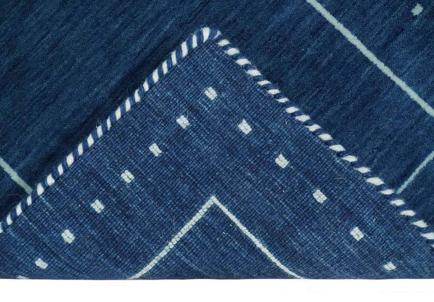 Modern Solid Plane Blue Hand Loomed Southwestern Custom Made wool Area Rug