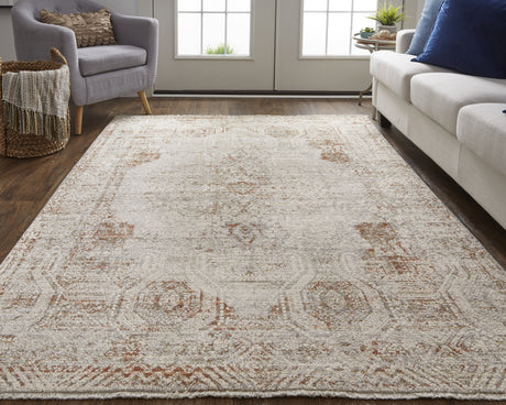 Feizy Kaia Transitional Distressed - Tan/Ivory/Orange Area Rug