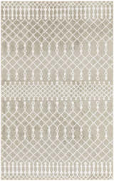 Close-up of Nourison Astra Sage Bohemian Rug. Muted sage rug with a geometric diamond and line pattern. Washable area rug.