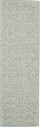 Close-up of Nourison Jubilant Ivory Green rug. Farmhouse style rug with floral pattern in ivory and light green.