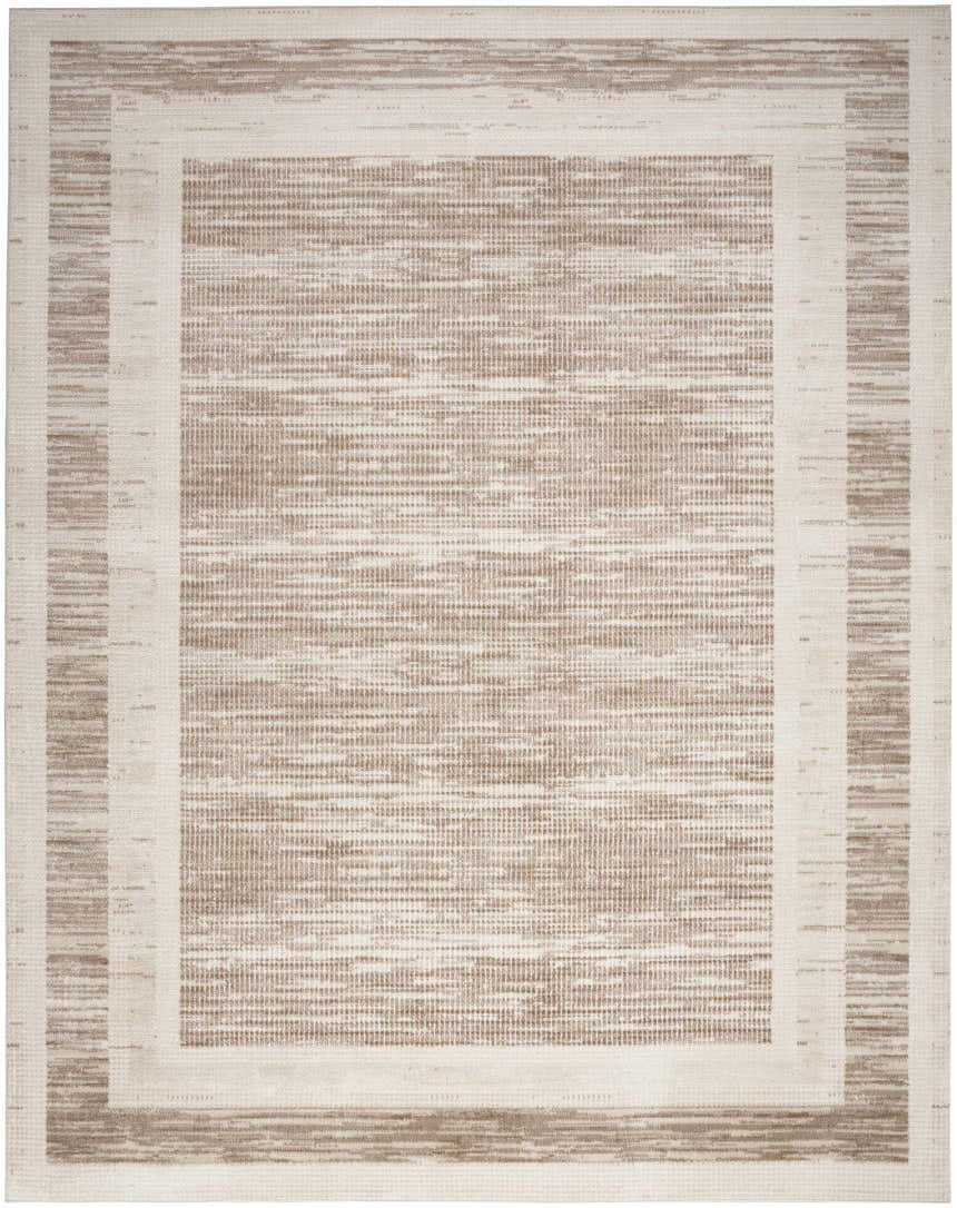 Close-up of the Nourison Serenity Home Mocha Ivory rug featuring a modern, high-pile texture and chestnut colors.