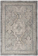 Close-up of Nourison Lynx Ivory Charcoal Vintage Indoor Area Rug. Features a traditional, ornate pattern in taupe and charcoal.