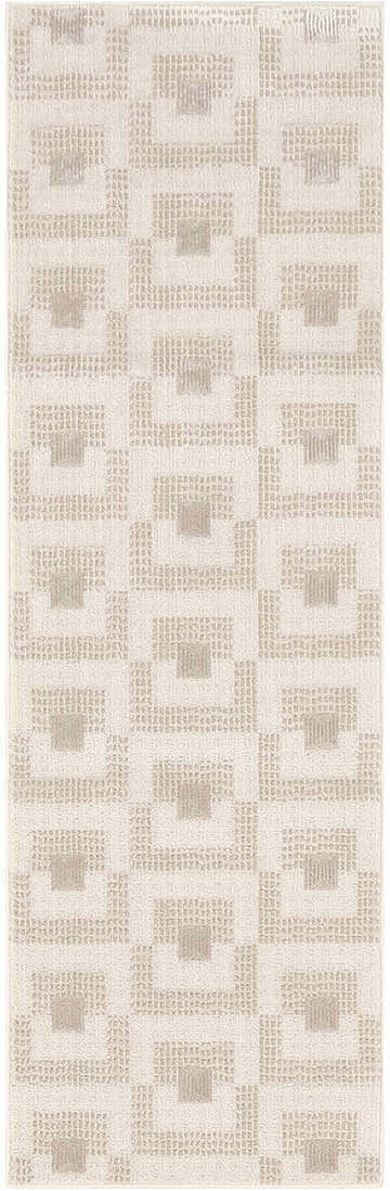 Close-up of Nourison Nordic Ivory Beige rug featuring a geometric square pattern and textured pile.