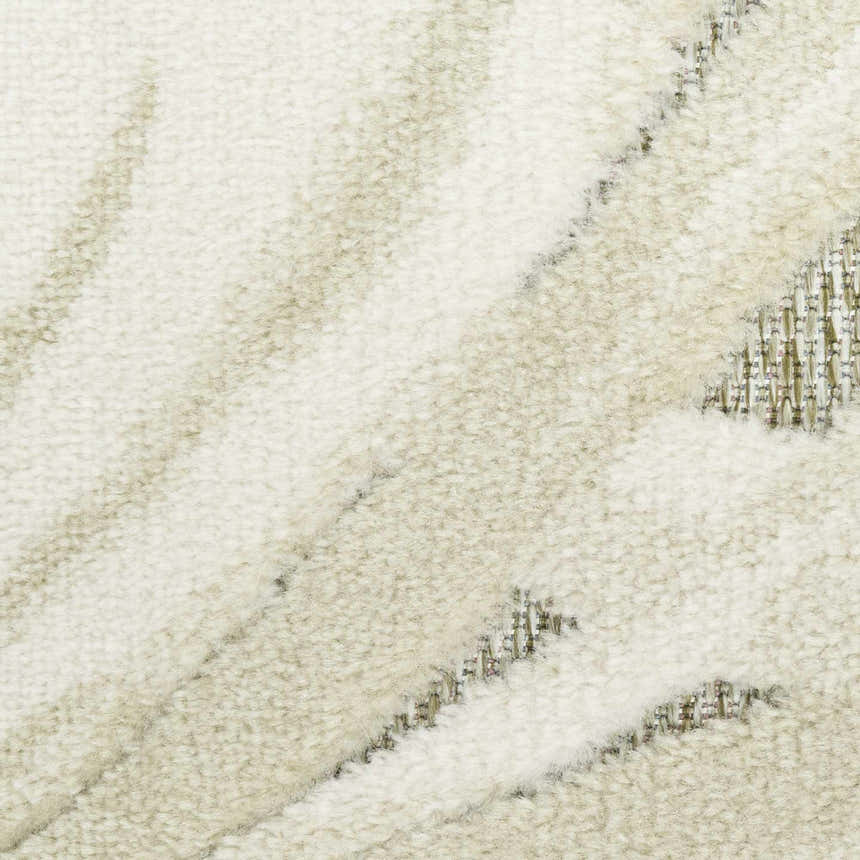 Close-up of the Nourison Aloha Ivory Sage rug showing its pile texture and chestnut, mid-century modern design.