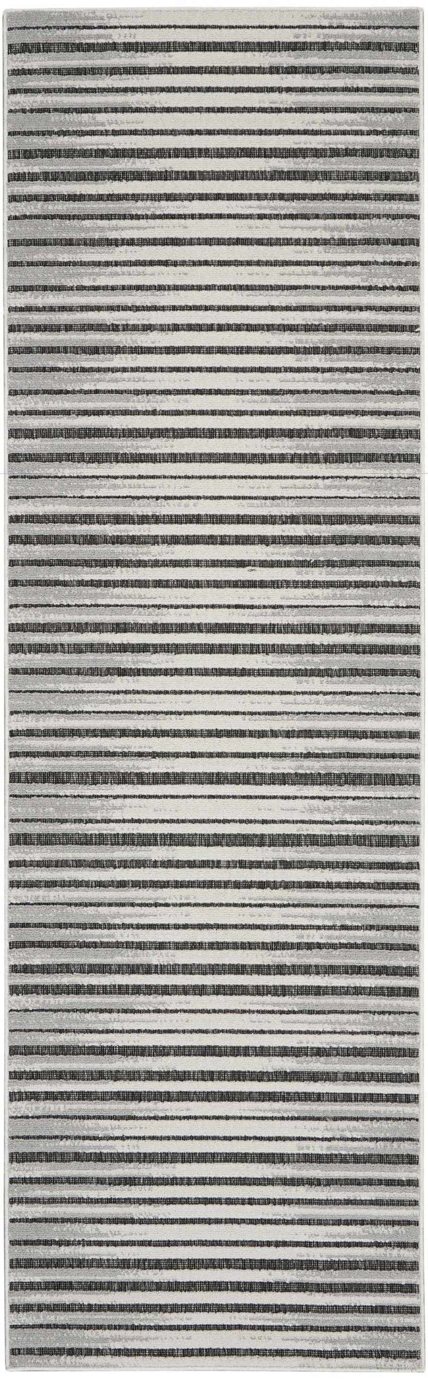 Close-up of Nourison Key Largo Dark Grey Contemporary Area Rug with horizontal stripes in shades of gray.