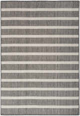 Close-up of Nourison Positano Charcoal Ivory rug showing horizontal stripes and textured weave.