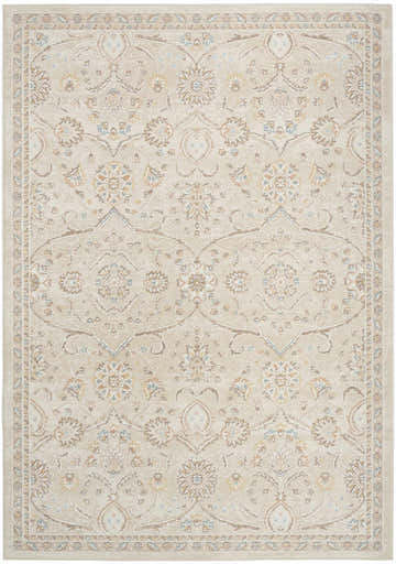 Close-up of the Nourison Isla Ivory Vintage Area Rug. Features a floral pattern with chestnut and ivory tones.