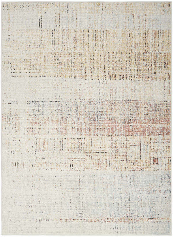 Close-up of the Nourison Motion Multicolor rug featuring a low pile, abstract pattern, and mid-century modern style.