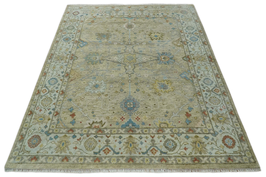 Hand Knotted Beige, Ivory and Gray Traditional Oushak Custom Made Wool Area Rug