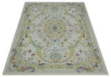 Ivory and Green Custom Made French Design Aubusson Hand Tufted Wool Area Rug