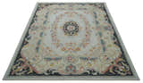 French Design Aubusson Custom Made Ivory, Light Green and Charcoal Hand Tufted wool Area Rug
