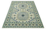 Ivory, Blue and Olive Traditional Mamluk design Custom Made wool area Rug