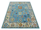 Hand Tufted Blue and Ivory Multi Size Modern Colorful Oushak Rug, Kids, Living Room and Bedroom Rug