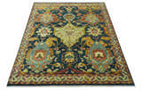 Traditional Oushak Blue and Gold Antique Style Hand knotted Custom Made Area Rug