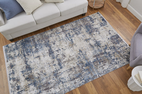 Feizy Cadiz Modern Abstract - Ivory/Tan/Blue Area Rug
