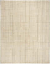 Close-up of the Calvin Klein CK041 Architectura Natural rug. Farmhouse style with a brick red, linear pattern and wool texture.