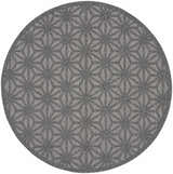 Round Nourison Cozumel Dark Grey rug featuring a geometric star pattern in shades of medium gray.