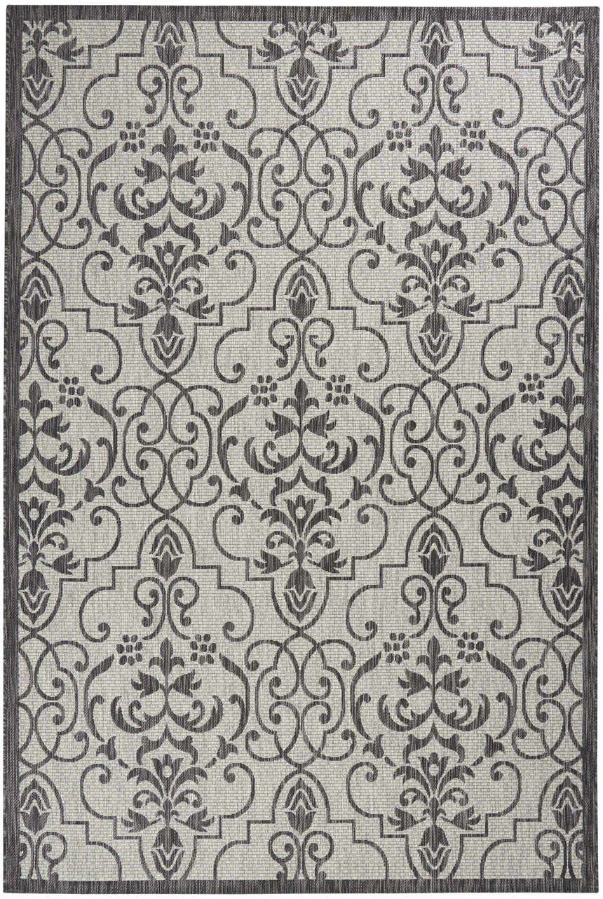 Close-up of the Nourison Country Side Ivory/Charcoal Transitional Area Rug, featuring a farmhouse floral trellis pattern.