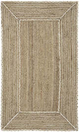 Close-up of the woven texture and light gray color of the Nourison Terrazzo Jute Farmhouse Area Rug.