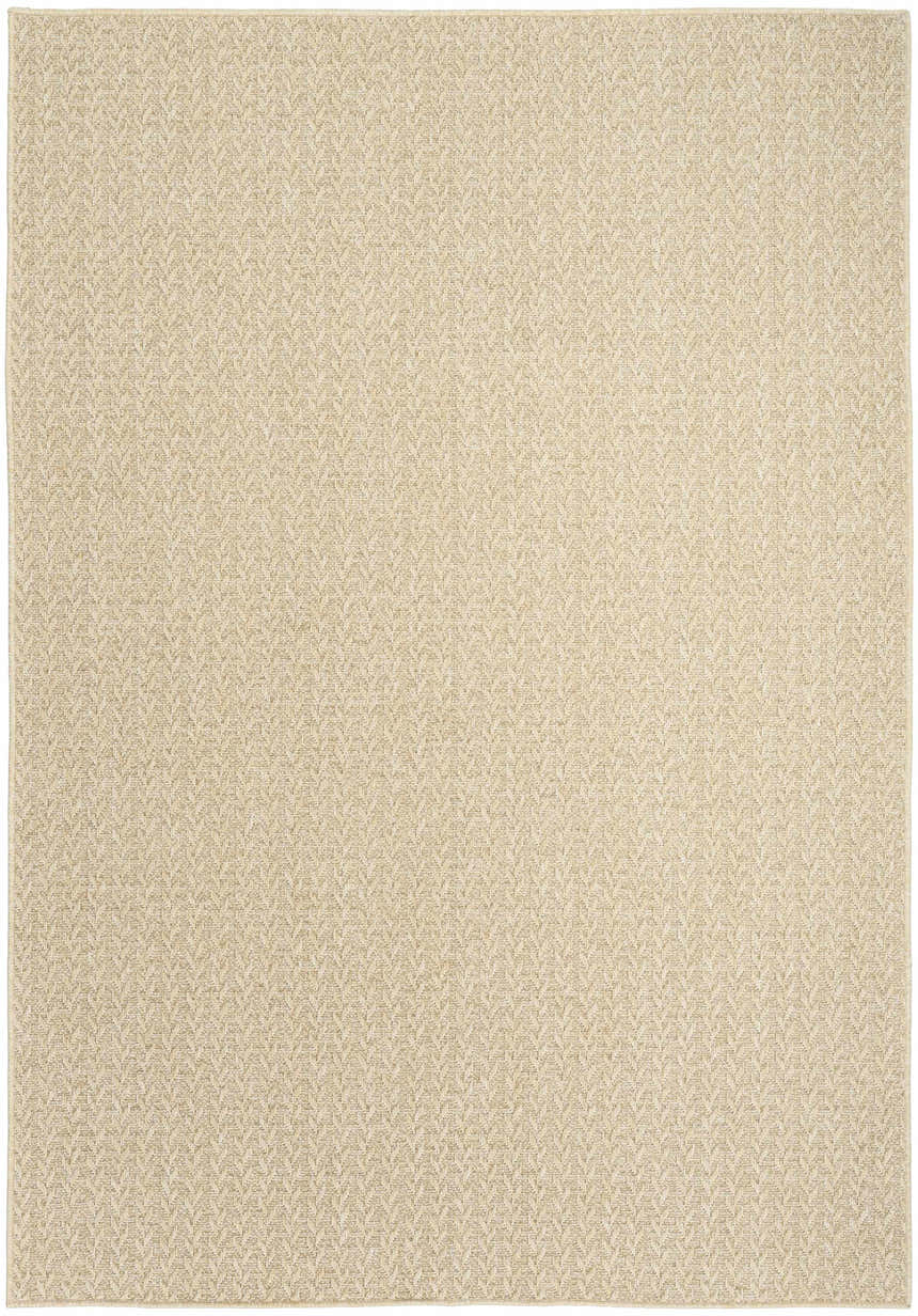 Close-up of the cream Nourison Tulum Outdoor Area Rug showing a subtle woven herringbone pattern.
