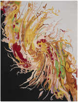 Abstract design of the Nourison Prismatic Multicolor area rug. Handmade wool rug with black, white, gold, red, and green colors.