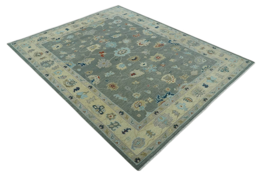 Hand knotted Gray and Beige Traditional Oushak Wool Area Rug