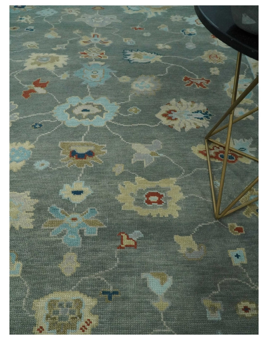 Hand knotted Gray and Beige Traditional Oushak Wool Area Rug
