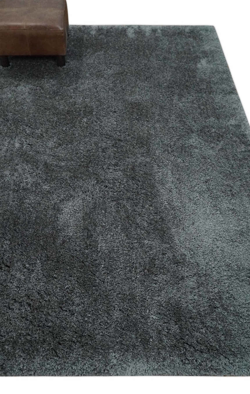 Ready To Ship Hand Woven High Pile Shag Charcoal Soft Viscose Rug