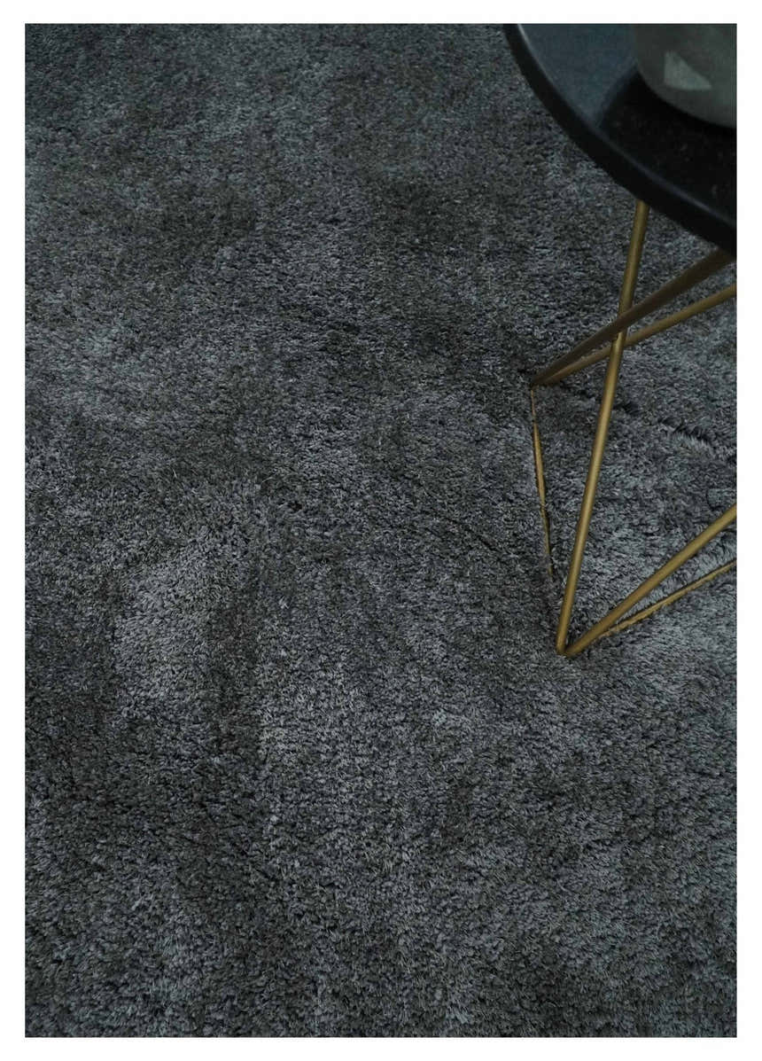 Ready To Ship Hand Woven High Pile Shag Charcoal Soft Viscose Rug