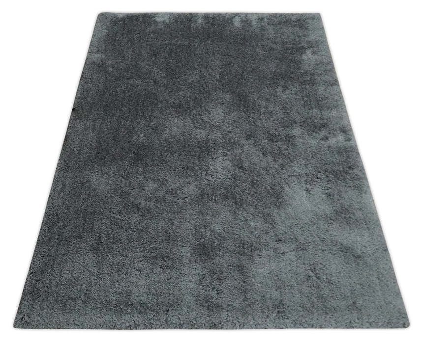 Ready To Ship Hand Woven High Pile Shag Charcoal Soft Viscose Rug