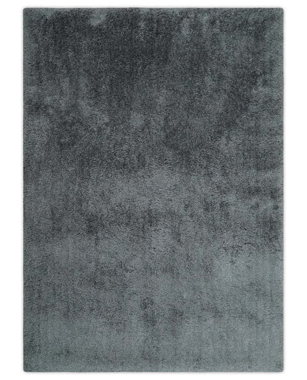 Ready To Ship Hand Woven High Pile Shag Charcoal Soft Viscose Rug