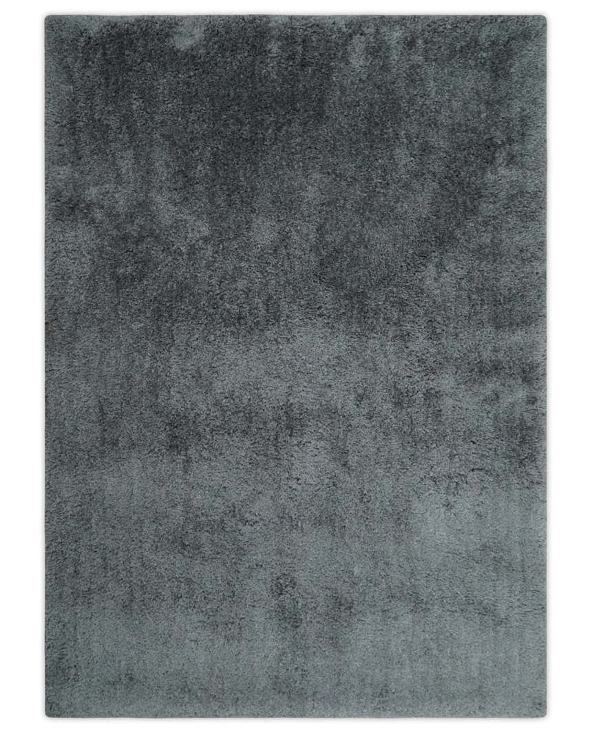 Ready To Ship Hand Woven High Pile Shag Charcoal Soft Viscose Rug