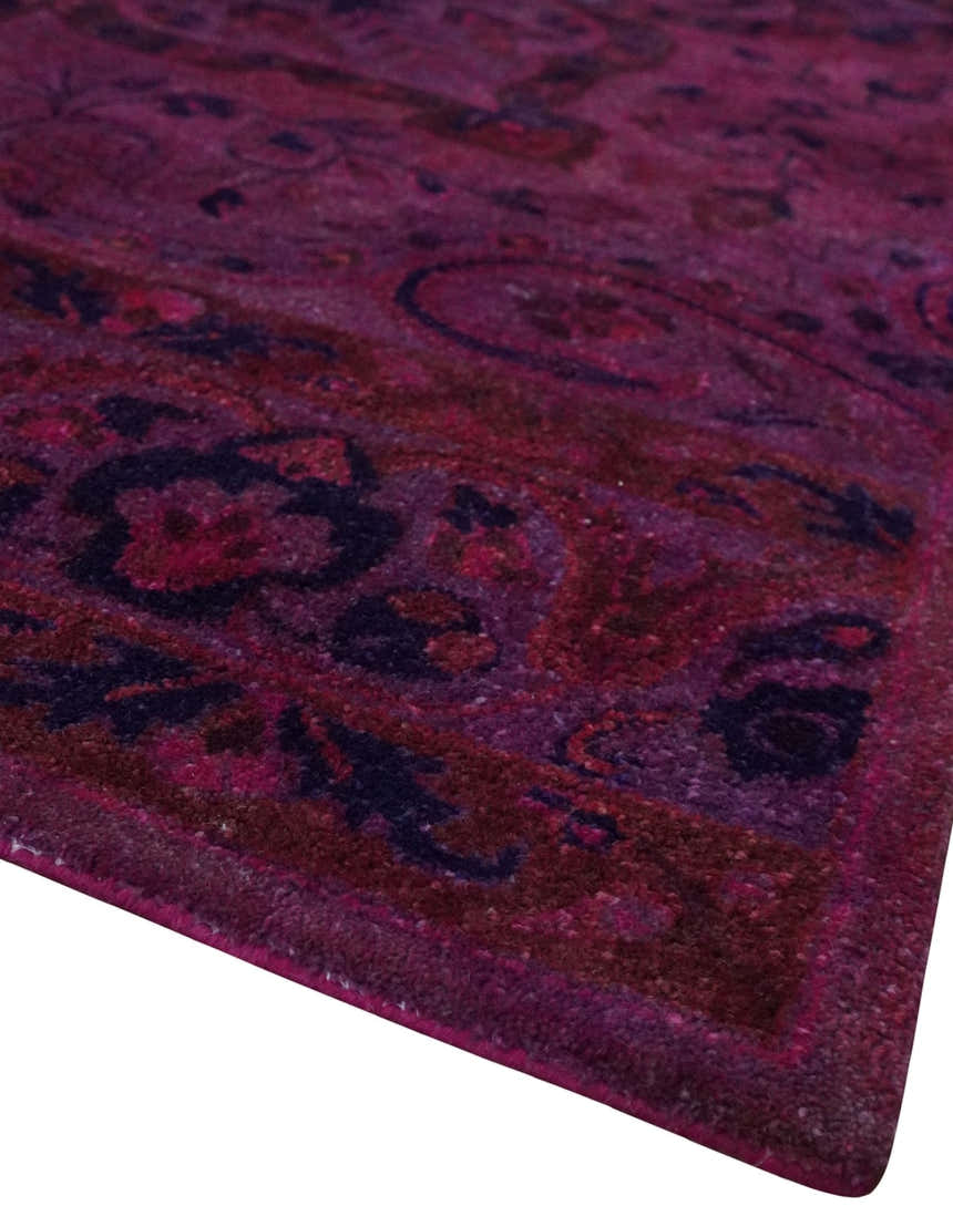 Overdyed Pink Traditional Floral Design Hand Tufted  Wool Area Rug