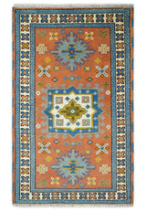 3x5 Rust and BIue Wool Hand Knotted traditional Vintage Antique Southwestern Tribal Kazak | TRDCP38135