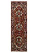 Hand Knotted Brown, Ivory and Blue Traditional Heriz Multi size Hand knotted Wool Area Rug